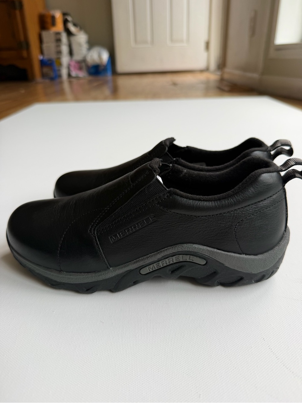 Merrell Jungle Moc Leather Kids Size 3 M Black Slip On Shoes J95619